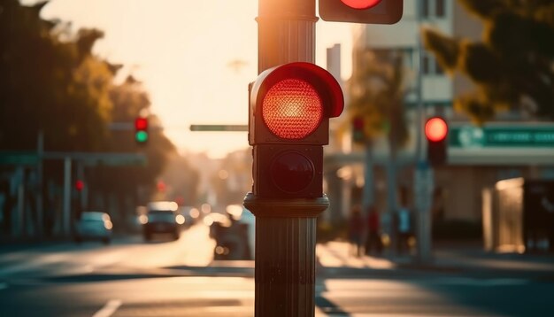 Paso de peatones de la ciudad con una luz roja desenfocada y un fondo borroso de la calle AI generativa