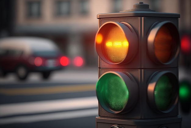 Paso de peatones de la ciudad con un semáforo Luz roja en semáforo generativo ai