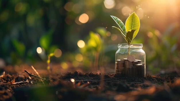 Foto paso de planta de cultivo de dinero con moneda de depósito en el concepto de banco