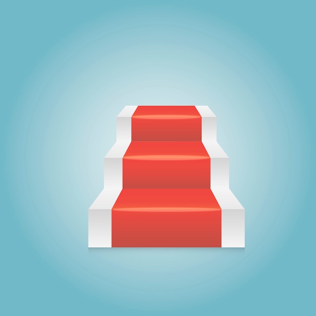 Pasos del podio del pedestal rojo abstracto. Habitación vacía de luz, forma vectorial 3d, presentación de visualización del producto. Concepto de sala de estudio, Ilustración de escena de pared mínima.