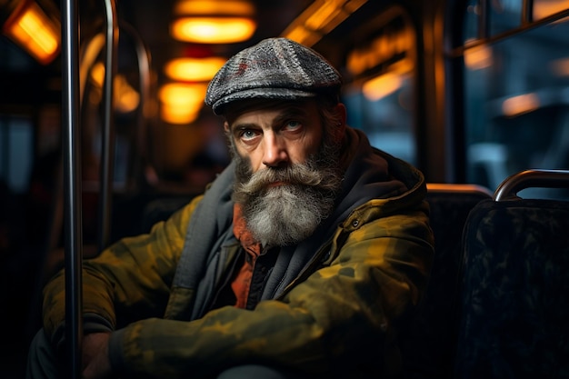 Passageiro masculino em um ônibus