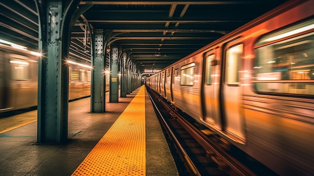 Passageiros correndo pela plataforma moderna da estação de metrô