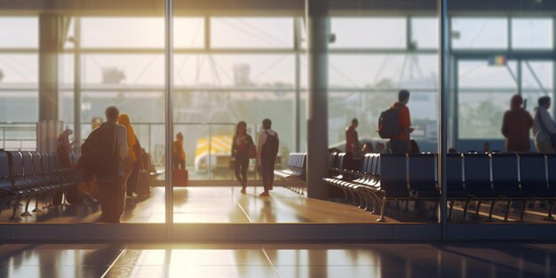 Passagiere versammelten sich am Tor und warteten eifrig auf ihren Anruf zum Einsteigen am Flughafen, der von KI generiert wurde.