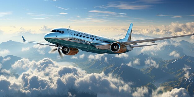 Passagierflugzeug am Himmel über den Wolken Passagier Flugzeug Ausrüstung freigegeben nimmt im Himmel schönen Panoramaboden mit fliegendem Flugzeug im blauen Himmel