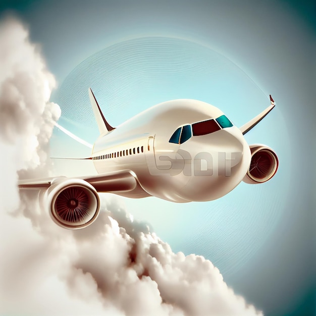 Passagierflugzeug, das über Wolken fliegt