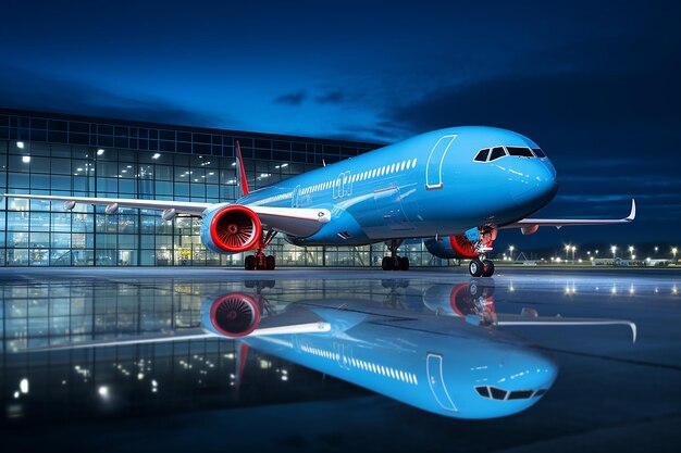 Passagierflugzeug im Flughafen in der Nacht Reisekonzept