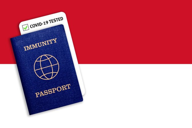 Passaporte de imunidade com teste cobiçado na bandeira nacional da Indonésia