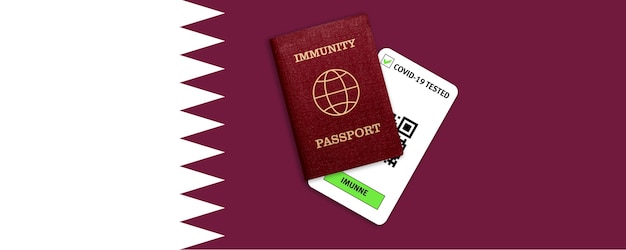 Passaporte de imunidade para viagens após pandemia e resultado do teste para covid na bandeira do catar