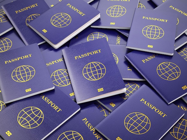 Passaportes. Fundo de conceito de turismo ou alfândega de viagens. 3d