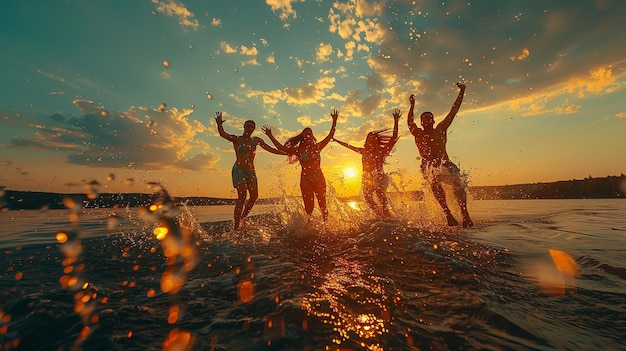 Passar um bom tempo num dia de verão com amigos a brincar na água e a nadar no lago.