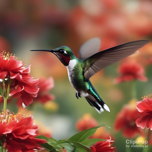 Foto pássaro-colibri e flores rosadas