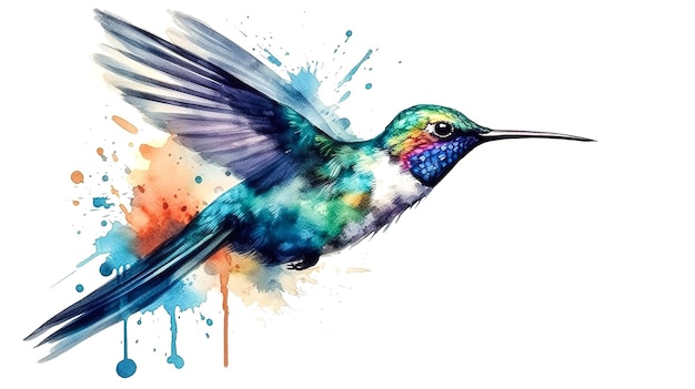Pássaro colibri pintado em aquarela generativa ai