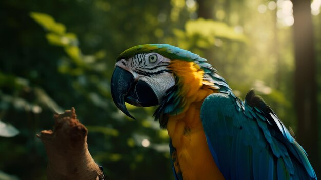 Pássaro colorido da arara no fundo da floresta ai gerado