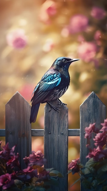 Pássaro colorido em cima do muro no jardim