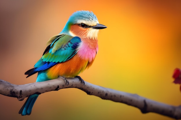 Pássaro colorido em um ramo em habitat natural de vida selvagem