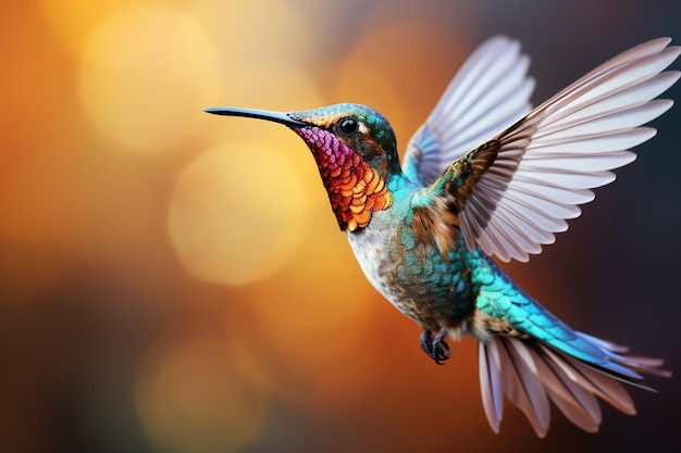 Pássaro colorido em voo Beija-flor colorido em voo