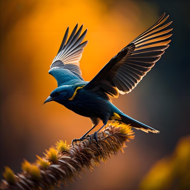 Pássaro colorido no habitat da natureza Cena da vida selvagem da natureza generativa ai