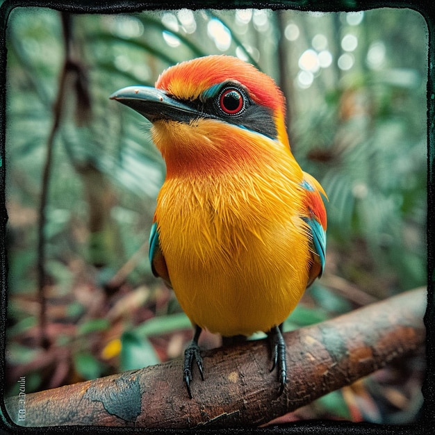 Foto pássaro colorido no ramo