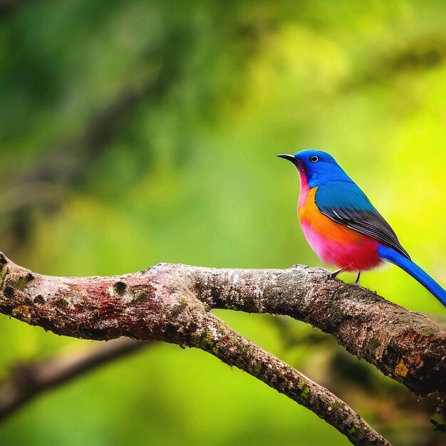 Foto pássaro colorido senta-se em um galho na floresta ai gerado