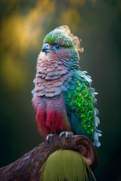 Pássaro colorido sentado em cima de um galho de árvore generativo ai