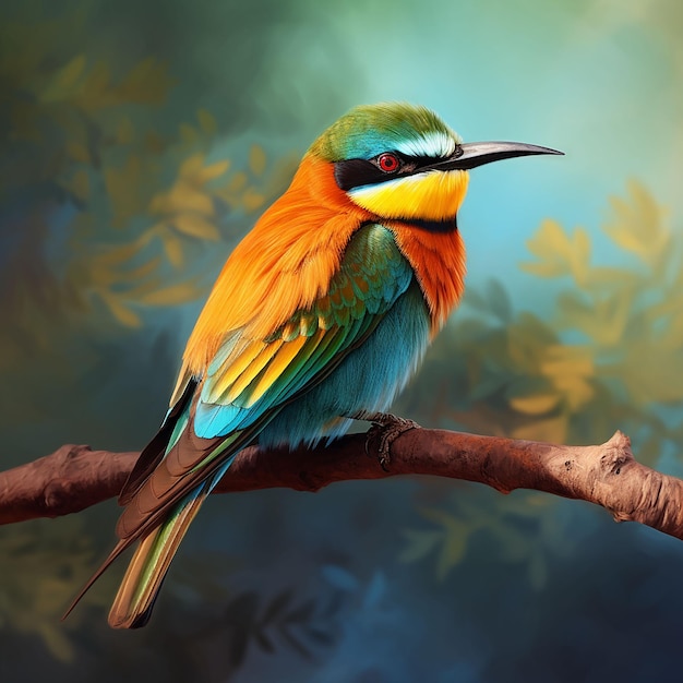 Pássaro colorido sentado em um galho Pásso no fundo da natureza