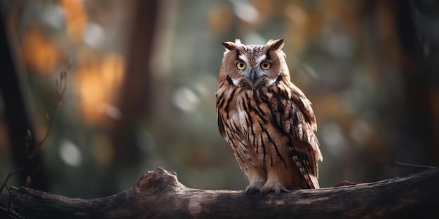 Foto pássaro coruja sentado em uma árvore banch wil vida natureza ao ar livre floresta cenário paisagística de fundo