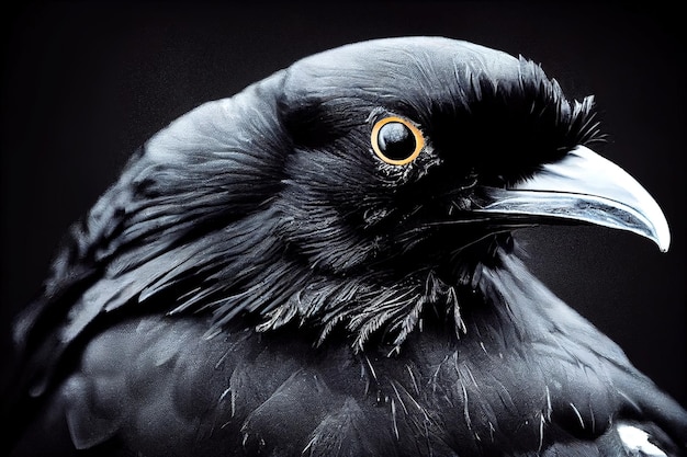 Pássaro corvo em um fundo preto