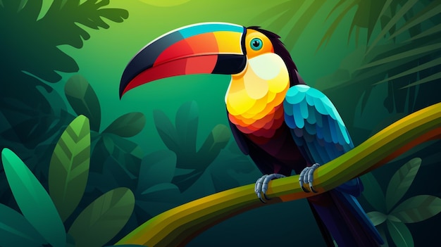 pássaro de cores brilhantes empoleirado em um galho em uma floresta tropical