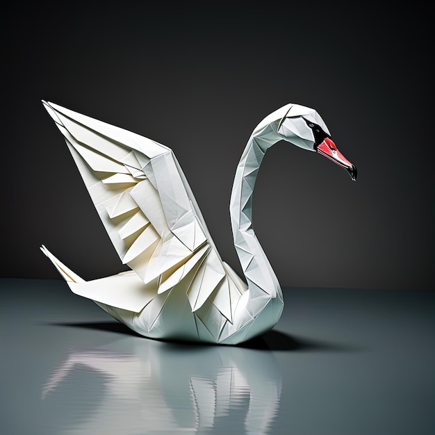 pássaro de origami em papel sobre fundo preto cisne de papel branco em fundo escuro