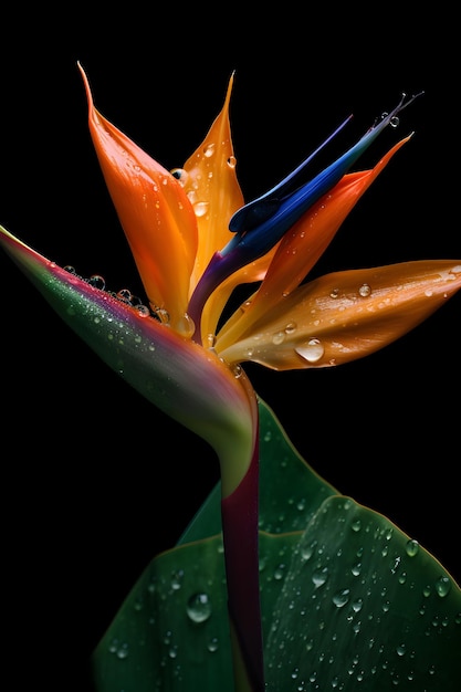 pássaro do paraíso floral floral com gotas de água fundo bandeira