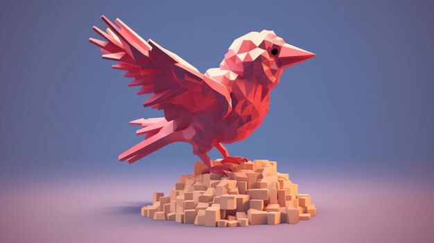 Foto pássaro estendendo suas asas voxel 3d duas asas duas pernas ai generativa