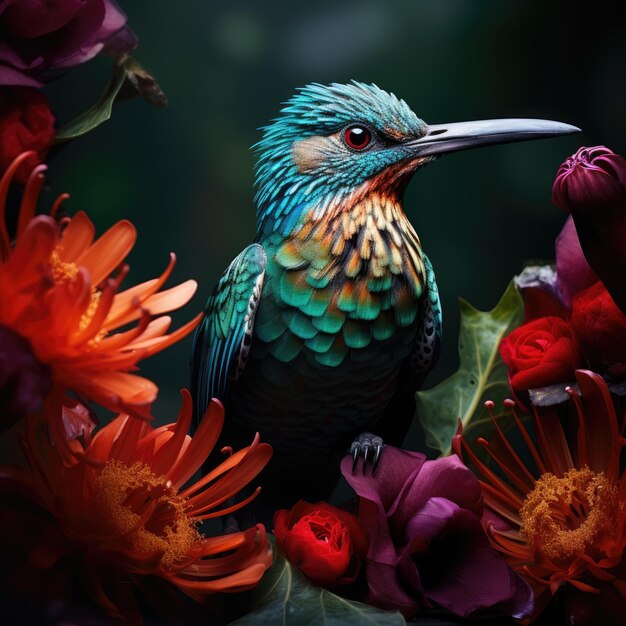 Foto pássaro exótico na floresta nos trópicos.