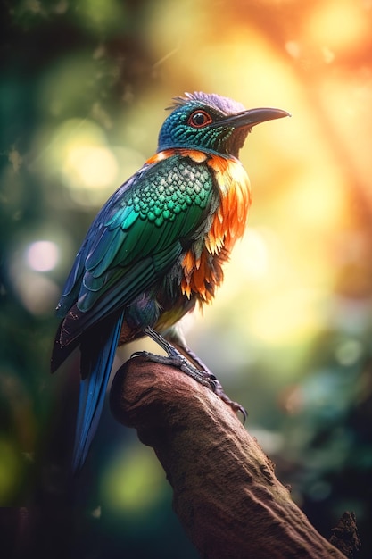 Pássaro exótico na floresta tropical animal brilhante na selva generativa AI generativa