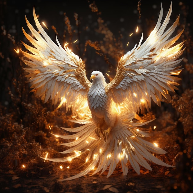 Pássaro fênix branco gigante em imagem flamejante do espaço profundo Arte gerada por IA