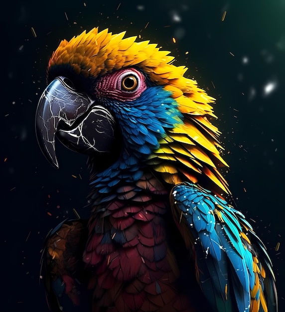 Pássaro papagaio retrato de rosto amarelo azul Foco