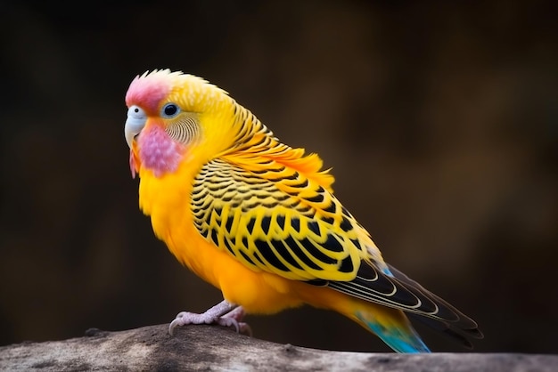 Pássaro periquito amarelo colorido no fundo preto Generative ai