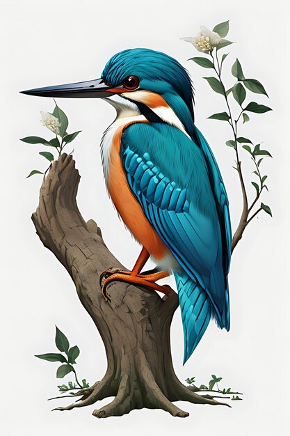 Pássaro pescador-rei colorido em um ramo de uma árvore gerada por IA