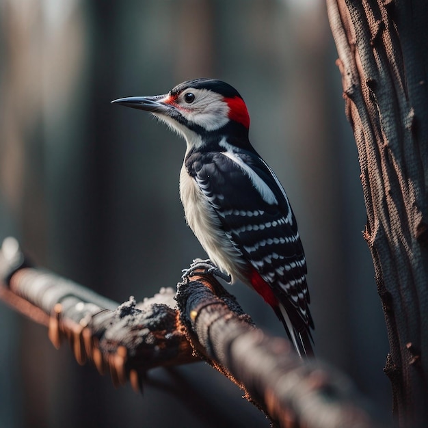 pássaro pica-pau em um galho em uma floresta