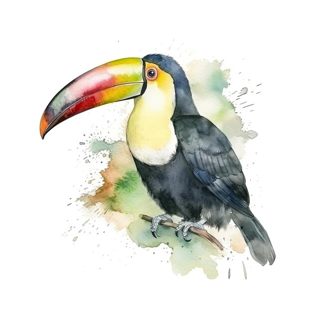 Foto pássaro tropical tucano isolado em branco ilustração em aquarela