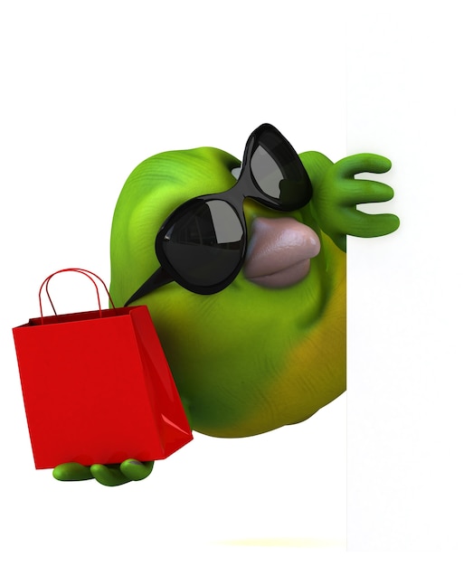 Pássaro verde divertido - ilustração 3D