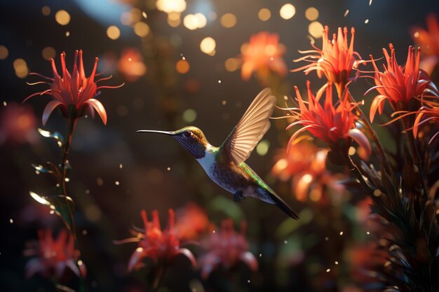 Foto pássaros-colibrí em busca de néctar