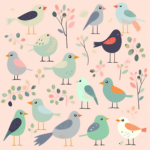 pássaros coloridos coleção de cliparts vetoriais planos conjunto semelhante álbum de desenhos animados imprimível