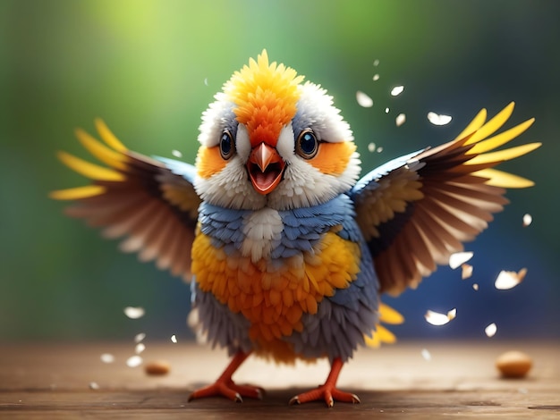 Pássaros coloridos dançando com o humor criado pela IA