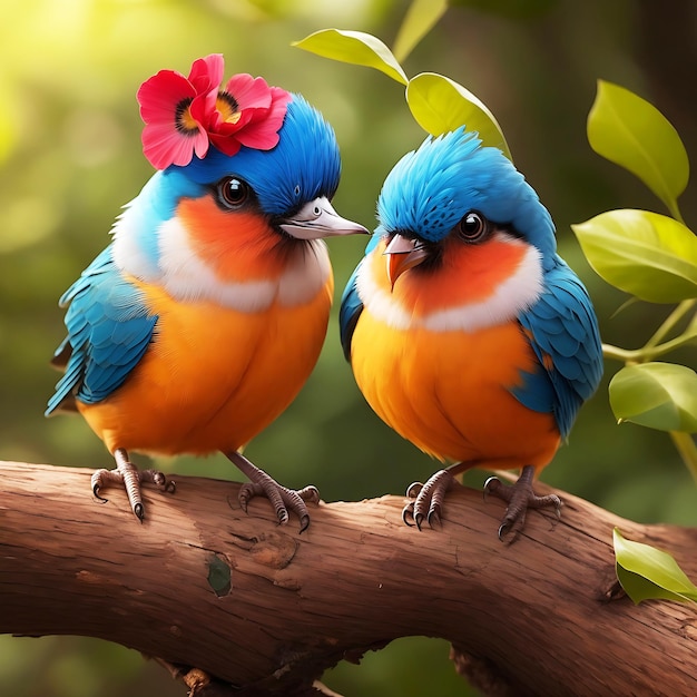 Pássaros coloridos na floresta gerados pela IA