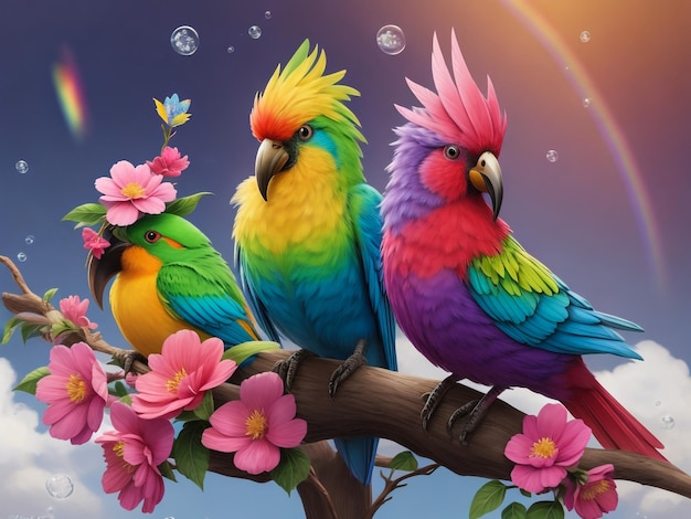 Pássaros de amor em uma coroa em forma de coração ilustração de aquarela