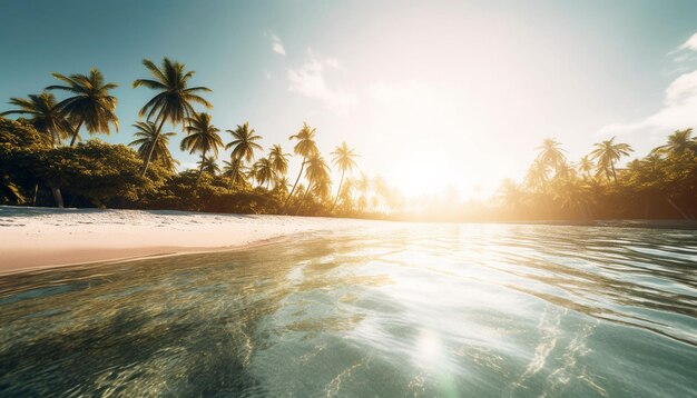 Foto pássaros de palmeiras de pôr-do-sol tropical férias de verão água azul gerada por inteligência artificial