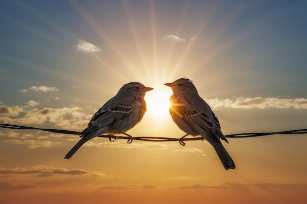 Foto pássaros românticos ao pôr-do-sol