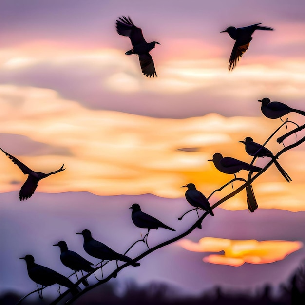 Pássaros voando em uma bela vista