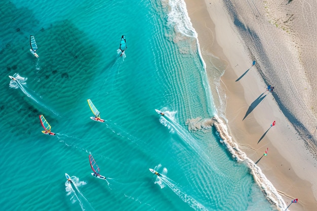 Passeie pelas praias de areia onde os windsurfistas g generative ai