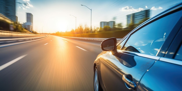 Passeio de carro na estrada em tempo de sol